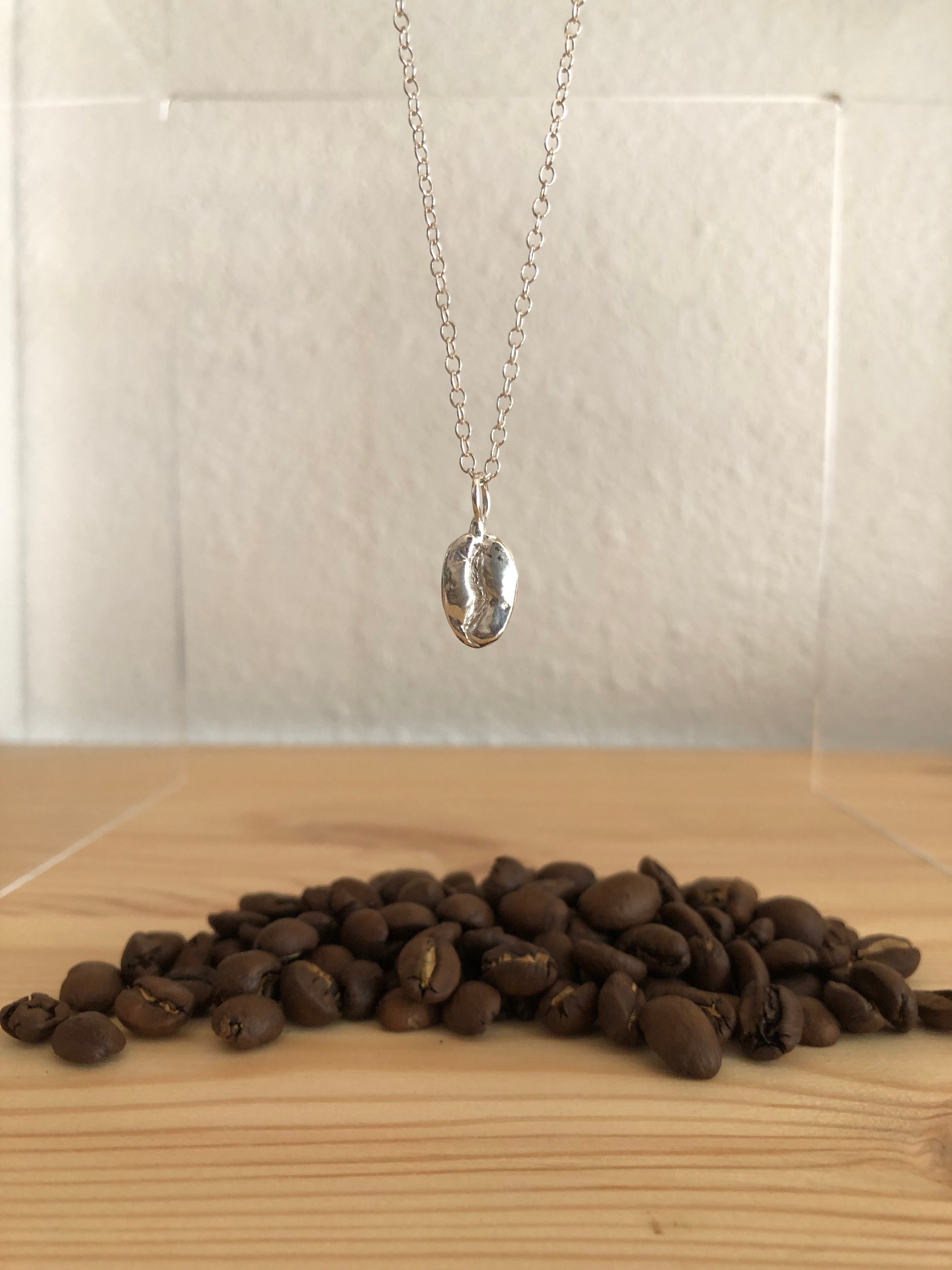Halsketting koffieboon zilver