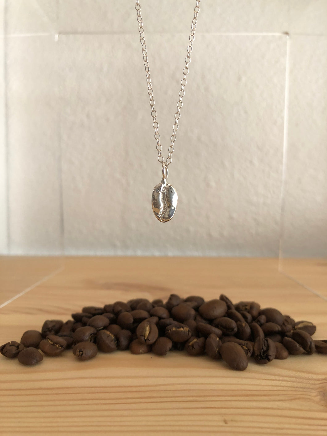 Halsketting koffieboon zilver